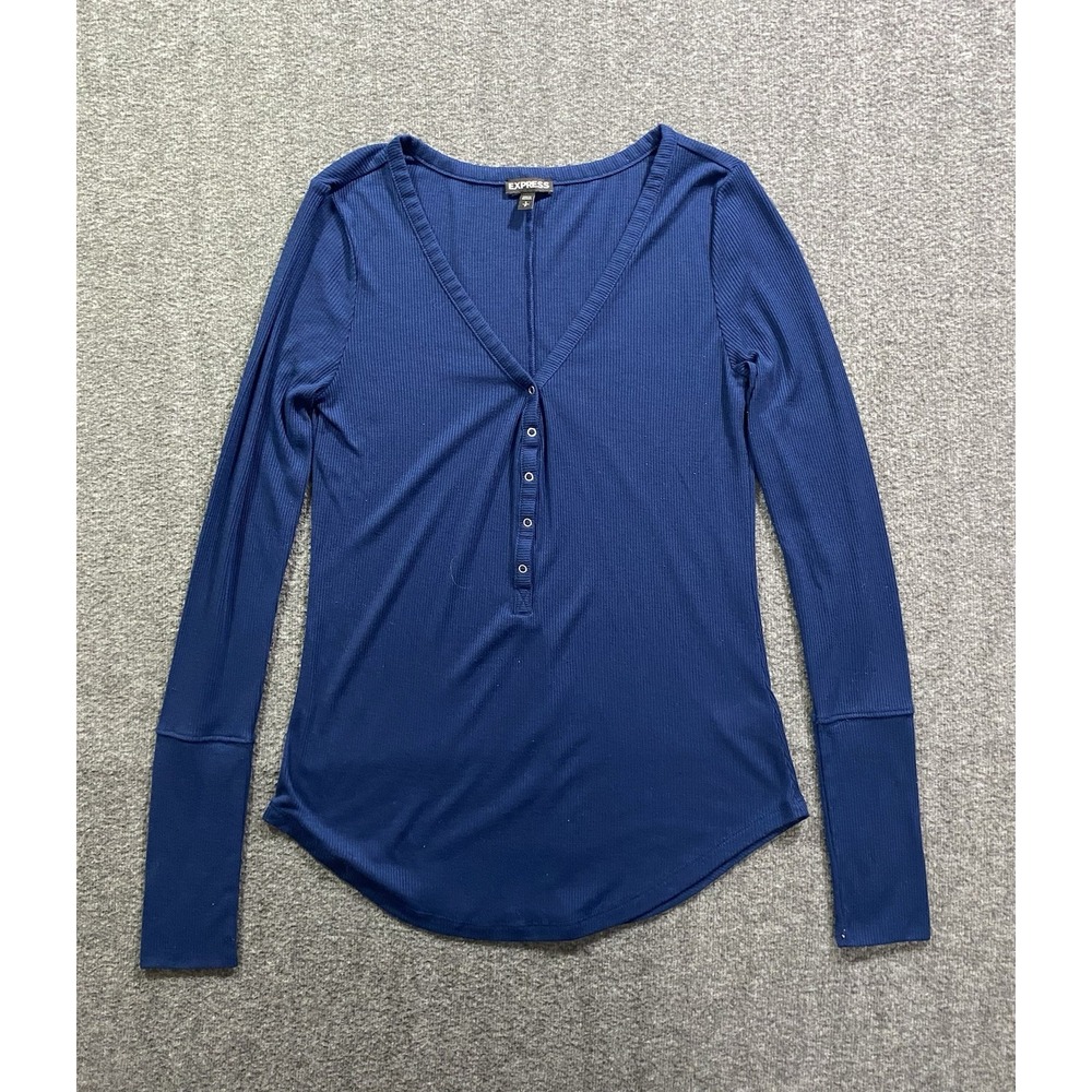 Express Women's T Shirt Long Sleeved V-neck Top Preppy Size S/P